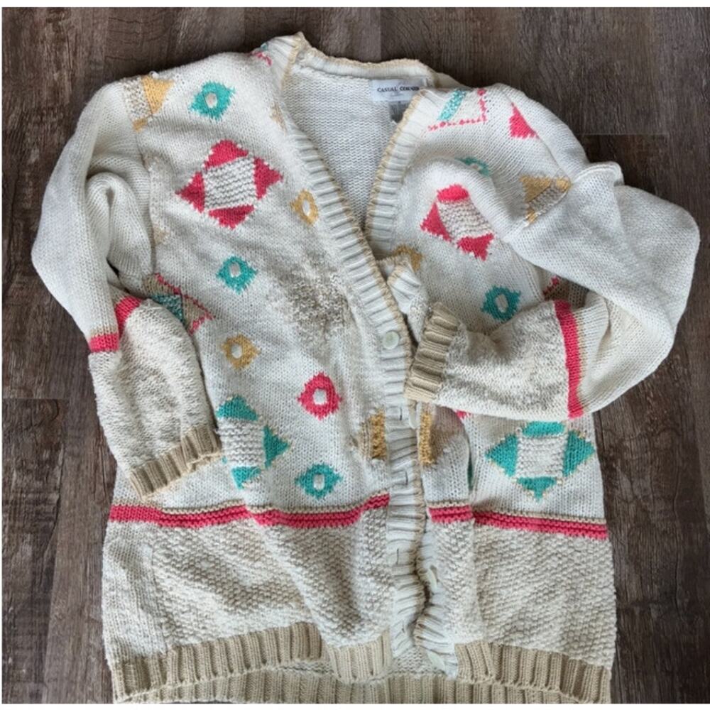 XL Grandma Core Vintage Sweater Button Down Geometric Shapes